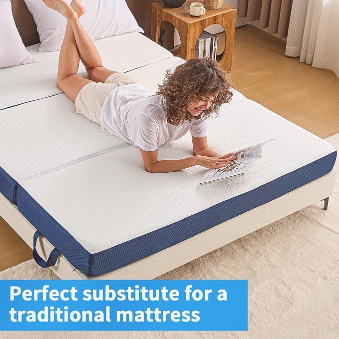 CYMULA Folding Mattress Full Size Memory Foam 6 inch Tri Portable Trifold Mattress Futon Topper Full with Breathable &amp Washable Cover Murphy Bed Guest Bed RV Trips52×73×6
