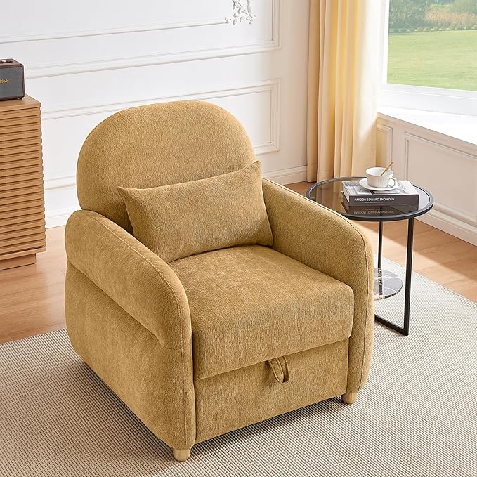 Accent Chair for Living Room 33.5 W Comfy Chenille Armchairs with Storage and Pillow Single Reading Chairs for Bedroom Study Room Apartment Tool Free Assembly Mustard Yellow