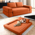 81 Inch Convertible Folding Sofa Bed Fold Out Couch Bed Corduroy Futon Couch with Back Pillows Boneless Sofa Comfy Lounge Floor Sleeper Mattress Loveseat for Living Room Bedroom Orange