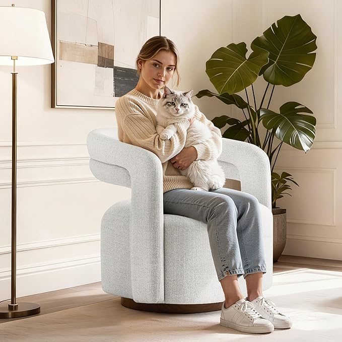 Swivel Accent Chair Set of 2 Upholstered Barrel Chair with Open Back Design Modern Arm Chair with Wooden Base for Living Room Bedroom Reading WaitingroomWheat