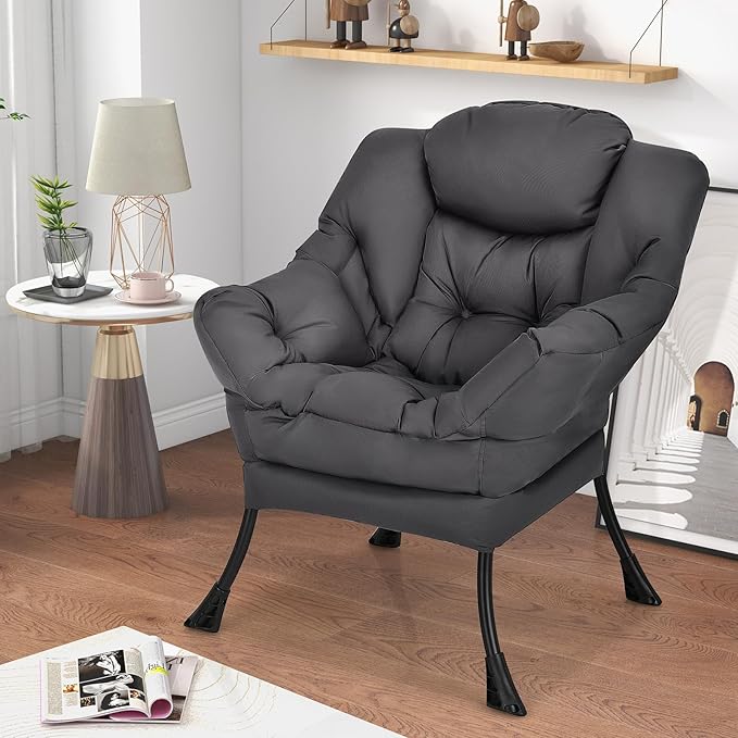 KOMFOTT Modern Accent Chair Set of 2 Soft Upholstered Lazy Sofa with Side Pocket &amp Armrests Single Sofa Armchair Leisure Sofa Chair for Living Room Bedroom Gray