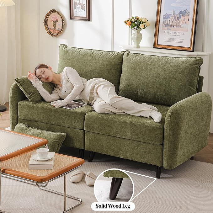 73'' Loveseat Sofa with All Seats Storage Modular Sectional Couch with Movable OttomanOversized Comfy Couch 7.8'' Thick Cushion24.5'' Deep Seatfor Living RoomBedroomApartmentVeletGreen