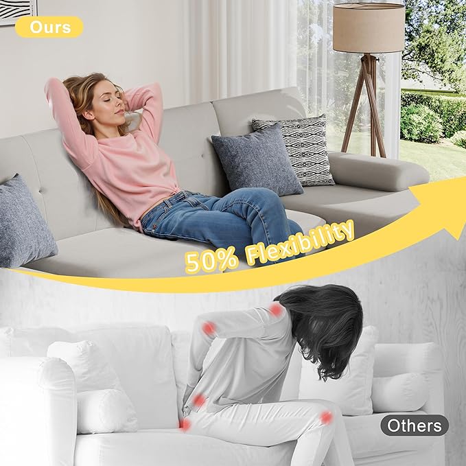 JY QAQA Sectional Couche with Soft Cushion U-Shaped Sofa with Double Chaise 4-Seat Linen Fabric Sofa Sets for Living Room Apartment Beige