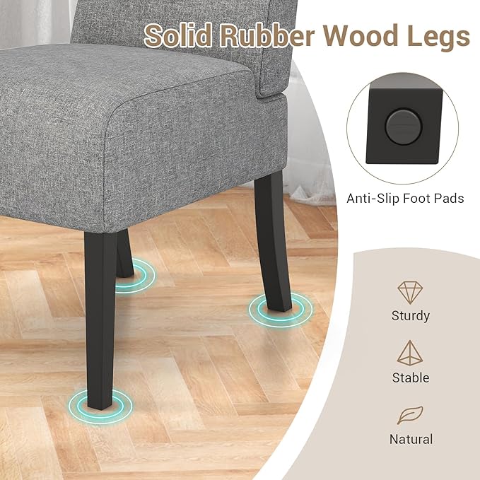 Giantex Armless Accent Chair Set of 4 Upholstered Living Room Chair with Rubber Wood Legs Modern Slipper Side Chair Reading Chair for Living Room Bedroom Waiting Room Office Small Spaces Grey