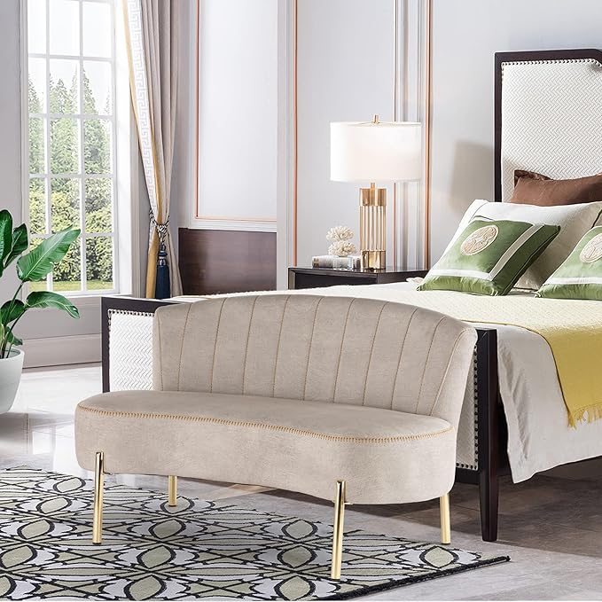 ALISH Upholstered Loveseat Settee Small Sofa Couch Modern Accent Sofa Bench with Backrest for Living Room Bedroom Beige
