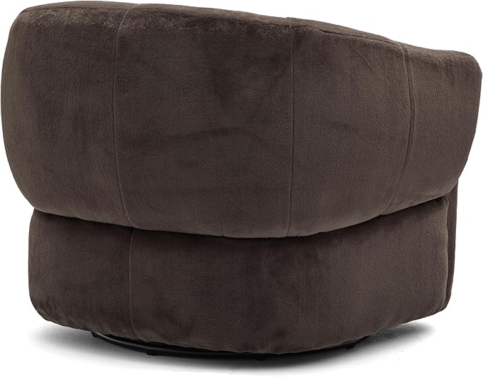 Christopher Knight Home Manie Plush Fabric 360° Swivel Accent Chair Solid Wood Living Room Swivel Barrel Chair Rotating Single Lounge Sofa Comfy Reading Armchair Dark Brown
