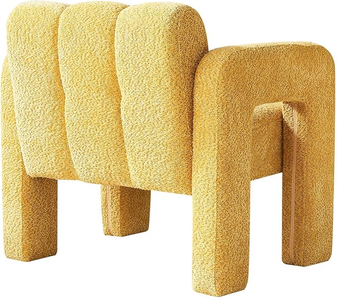Comfortable Boucle Accent Chair Yellow 31.1 Inch Wide Modern Living Room Bedroom Seating
