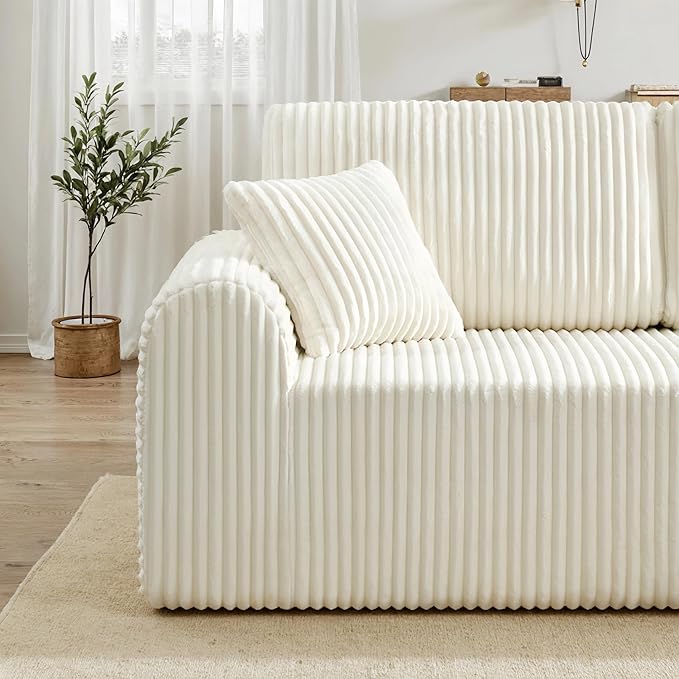 109“L-Shaped Sectional Sofa Boneless Couch Upholstery Cloud Modular Couch with Chaise No Assembly Required Corduroy Fabric Combination Deep Seat Living Room Bedroom(Cream Right Hand Facing)