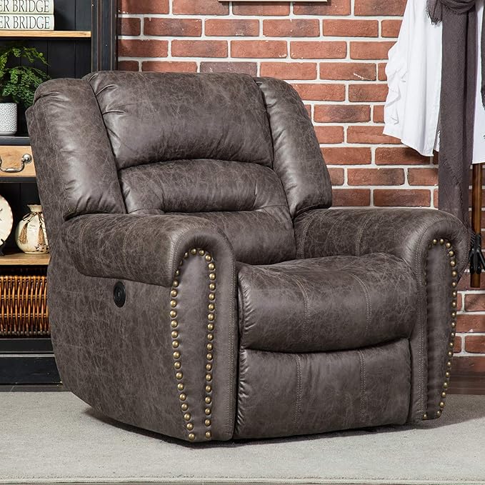 ANJ Electric Recliner Chair W/Breathable Bonded Leather Classic Single Sofa Home Theater Recliner Seating W/USB Port (Smoky Gray)