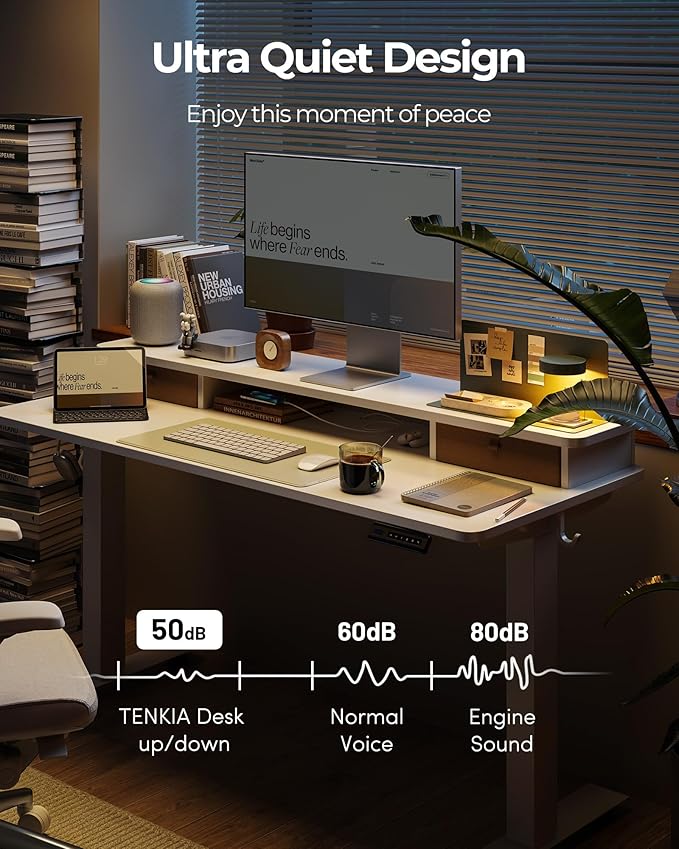 48x24 Inch Electric Standing Desk with Double Drawers Adjustable Feet &amp Hooks Ergonomic Home Office Workstation White
