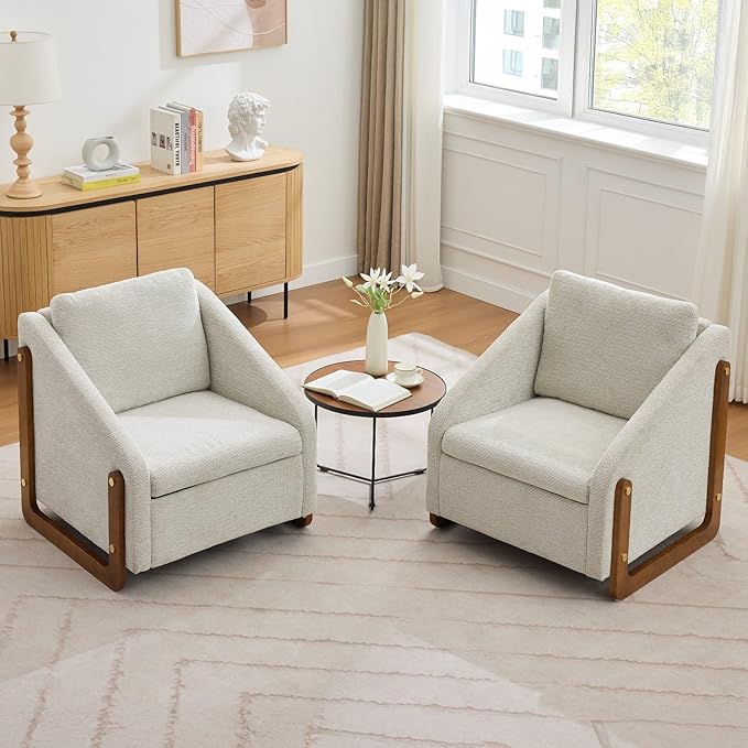 Chenille Accent ChairSingle Sofa Chair with Tilted ArmrestCozy Reading Chair for BedroomLiving Room Chair with Cushioned Backrest and Seat Holds up to 250lbs (Beige)