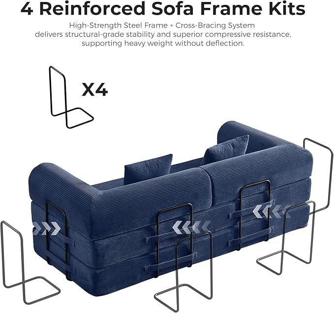5-in-1 Convertible Cloud Sofa Bed | 79 High-Density Foam with Plush Seat &amp Straight Armrests | No-Assembly Folding Bed for Small Space Living Room Apartment (Navy Blue)