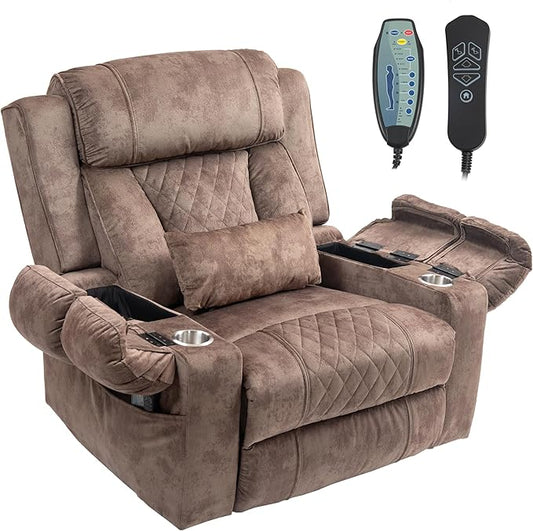 Big Man Power Lay Flat Lift Chair Oversized Recliner Dual Motor Heat Vibration for Elderly Overstuffed Electric Extra Wide Recliners with Flip Arm Storage Cup HoldersUSB Type C Charging