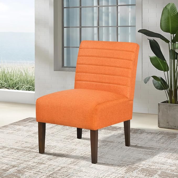 Rubberwood Slipper Chair Accent Armless Chair with High Back - Modern Upholstered Lounge Chair for Living Room Bedroom Office Deep Seat Comfy Reading Chair (Orange)