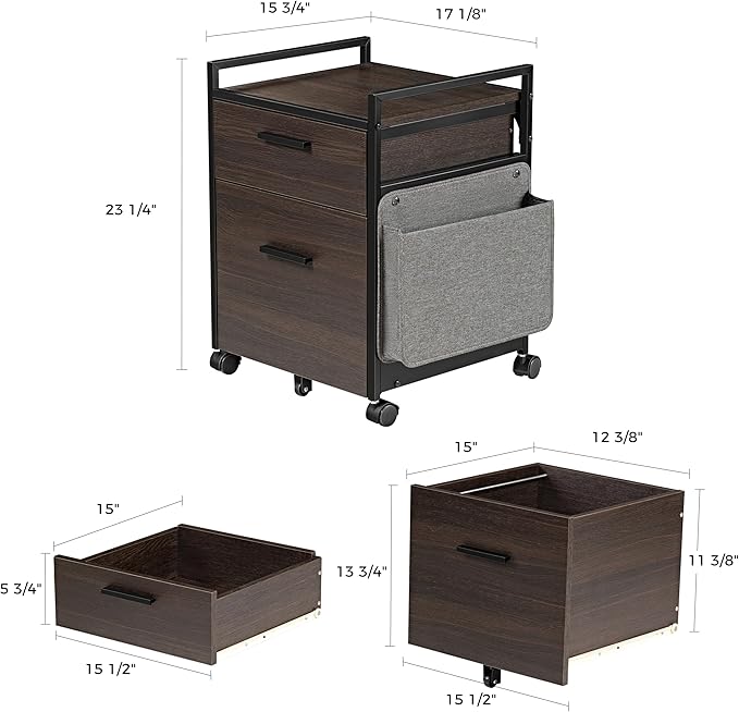 EUREKA ERGONOMIC 2-Drawer Mobile File Cabinet with Wheels Solid Wood Rolling Storage Cabinet for Home Office Space-Saving Under Desk Organization with Printer Stand Black