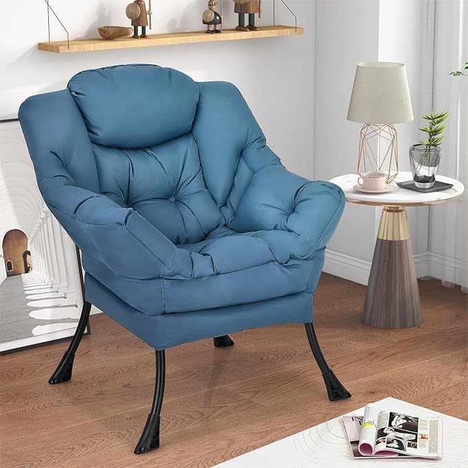 Single Lazy Sofa Chair Modern Lounge Chair Indoor w/Armrests &amp Side Storage Pocket Upholstered Comfy Reading Chair for Bedroom Living Room Office