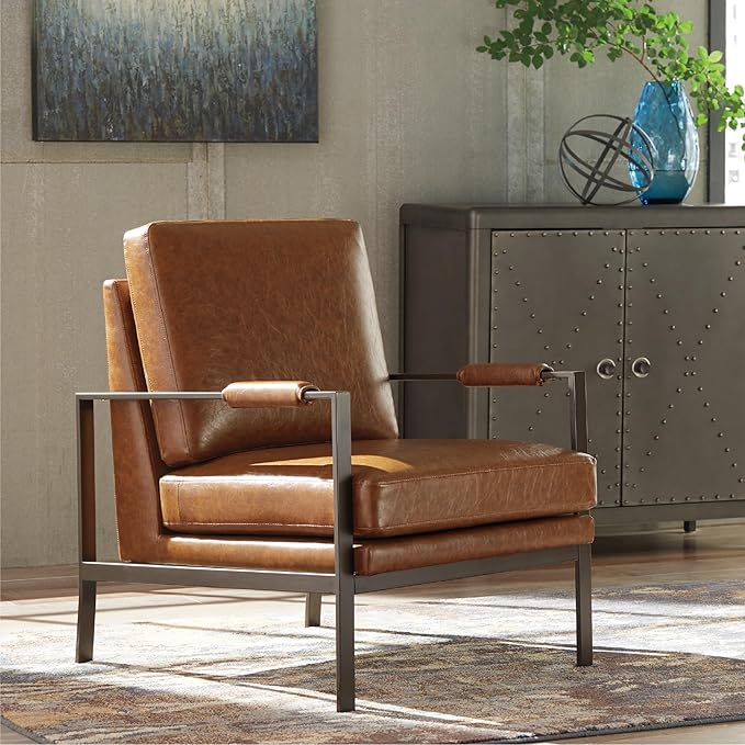 Signature Design by Ashley Peacemaker Mid-Century Modern Faux Leather Accent Chair Brown