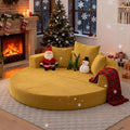 67'' Circular Convertible Compressed Sofa Bed Yellow Corduroy Floor Lounge Round Boneless Couch Loveseat Sleeper Sofa Couch with 3 Cushions No Assembly for Apartment Bedroom