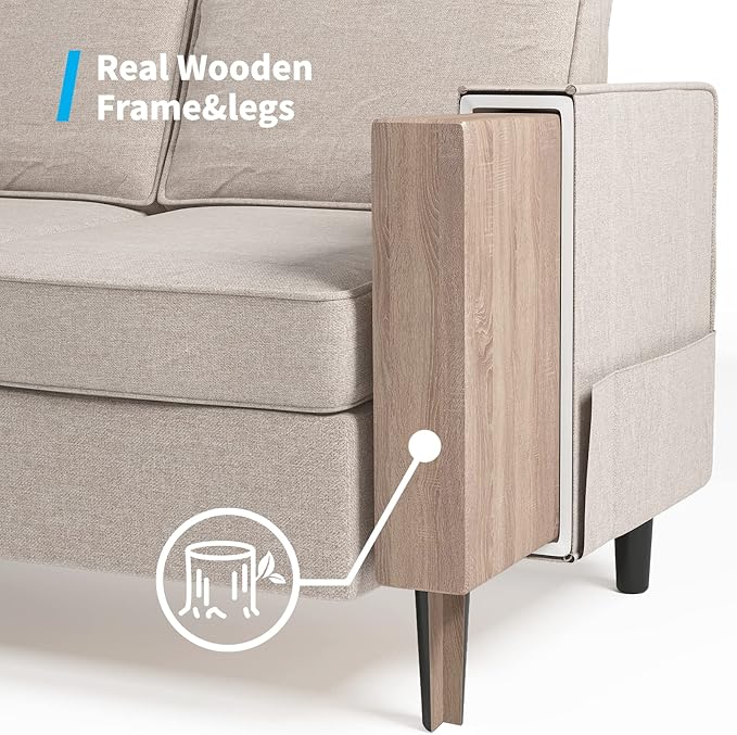 Mjkone Armchair Accent Chair with Storage Pockets Modern Single Sofa Chair for Living Room Apartment Small Spaces Bedroom - Beige