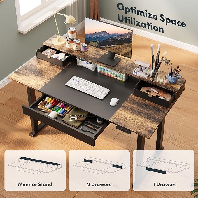 SANODESK Electric Standing Desk with Drawers 63 x 32 inch Height Adjustable Computer Desk Home Office Stand Up Desk with 3 Preset Heights Black