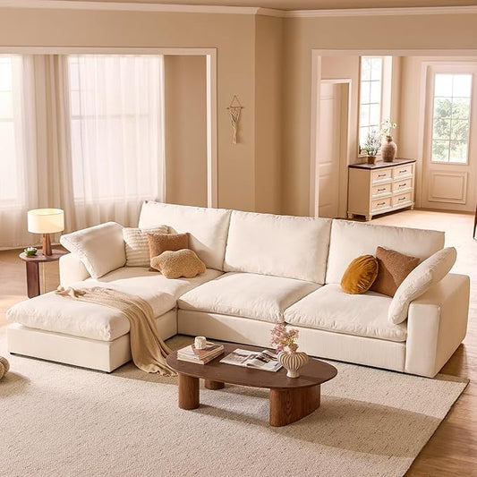Cloud Modular Sectional Sofa Oversized Cloud Couch with Deep Seat Modern Comfy Couches with Washable Cover Easy Assembly Sectional Couches for Living Room- 3 Seater with Ottoman 110.2