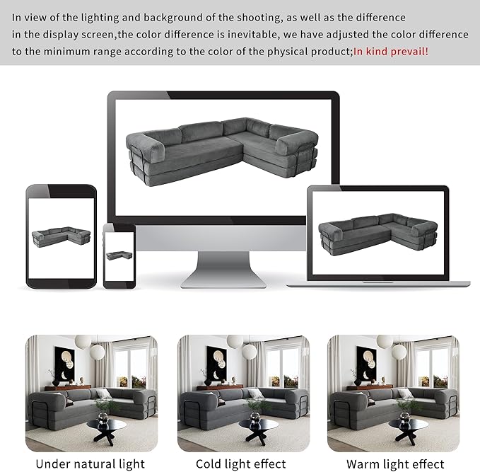 Merax L-Shaped Modular Sofa Bed in Corduroy Fabric Convertible Sleeper Sofa Bed 4 Seat Floor Couch for Living Rooms and Apartments No Assembly Required Gray