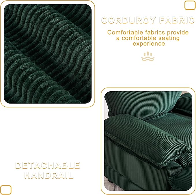 46.9 W Oversized Chair with Ottoman Corduroy Upholstered Chaise Lounge Chair Indoor Reading Chairs Sofa Couche Oversized Comfy Chairs for Living Room Bedroom (Corduroy Green)