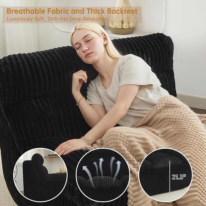 82'' Boneless Corduroy Loveseat Sofa for Living Room Oversized Cloud 2-Seater Couch with Deep Seat Black Corduroy Couches Compressed Sofa in a Box for Living RoomNo Assembly Couch