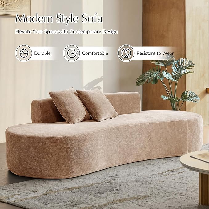 HULALA HOME 94.5 Curved Boneless Couch with Two Pillows Oversized 3 Seater Compressed Foam Sofa with Deep Seat Modern Cloud Couch for Living Room No Assembly Required Pink