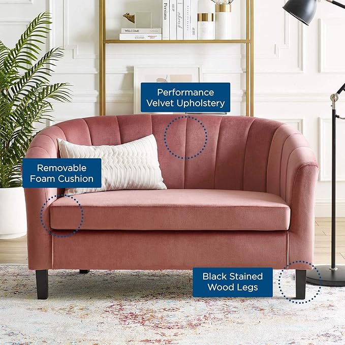 Modway Prospect Channel Tufted Upholstered Velvet Loveseat Dusty Rose