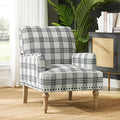 HULALA Home Modern Accent Chair with Retro Wooden Legs &amp Nailhead Trim Comfy Upholstered Armchair Single Sofa for Living Room Bedroom (Plaid Black)
