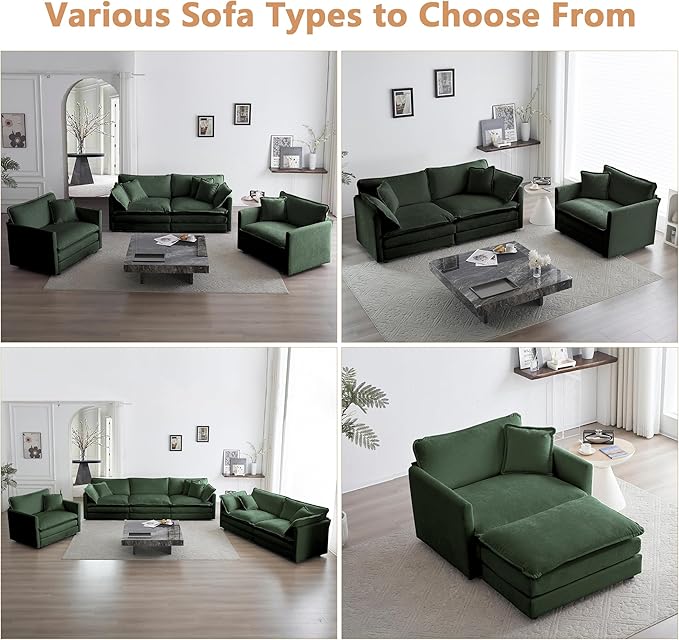 mikibama 41.4 W Single Seat Sofa Chenille Comfy Deep Upholstered Couch Armchair with Toss Pillow for Living Room Bedroom Office Apartment Evergreen
