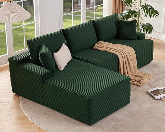 Cloud Sectional Couch Modular Sectional Sofa with Deep Seat Boneless Sofa for Living Room Fluffy Comfy Couch with L-Shaped Chaise Green