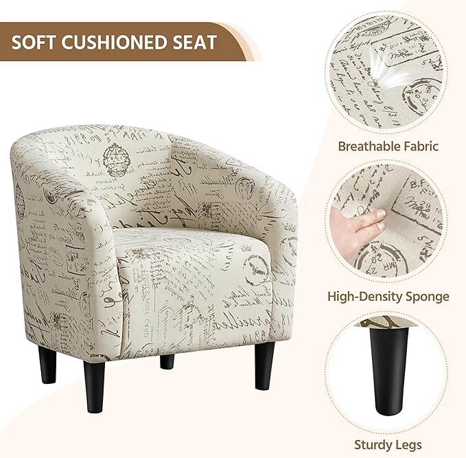 Yaheetech Modren Club Chair with Ottoman Fabric Accent Armchair with Footstool Upholstered Barrel Chair and Footrest for Living Room Bedroom Guestroom Letter Print