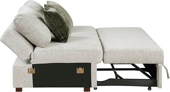 Lexicon Modular Sectional Sofa Module for Sectional Couch Armless Convertible 2 Seater with Pull-Out Bed Adjustable Backrests Removable Back Cushion Cover 2 Pillows Microfiber Sand
