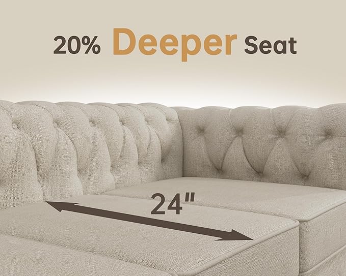 Morden Fort Classic Chesterfield Sofa Set 82'' Tufted Sofa for Couch Set with Solid Wood Legs Thick Cushion Pet-Friendly Deep Seat Sofas Couches for Living Room Bedroom Apartment - Linen Beige