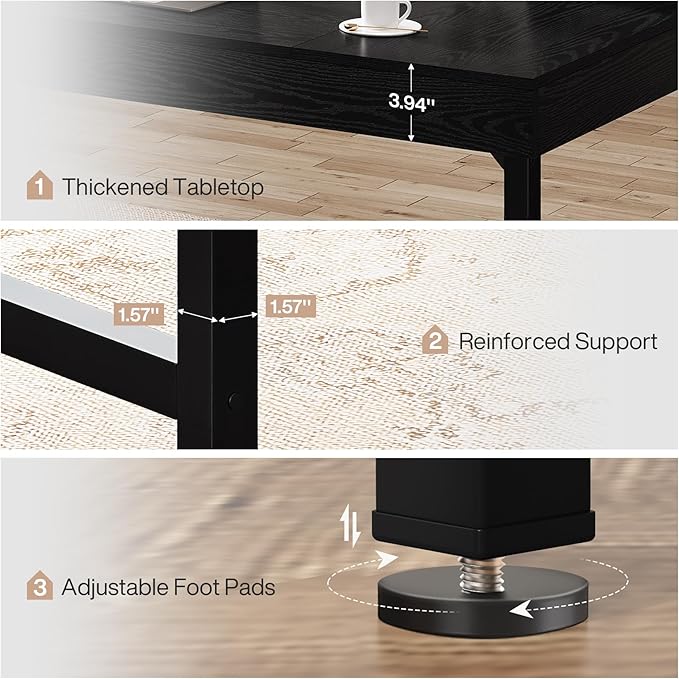 Tribesigns 55 Industrial Executive Desk for Home Office Rustic Simple Computer Laptop Desk with Strong Metal Legs Study Writing Table Business Workstation Small Conference Table Black