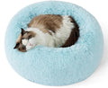 Bedsure Calming Cat Beds for Indoor Cats - Small Cat Bed Washable 20 inches Anti-Slip Round Fluffy Plush Faux Fur Pet Bed Fits up to 15 lbs Pets Aqua Blue