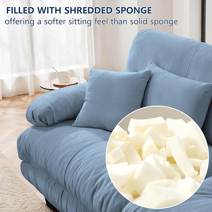 Modular Sectional Sofa Comfy Sofa with Ottoman Cloud Couch 3 Seater Couch for Living Room Modern L Shaped Sleeper Deep Seat with 5 Pillows Chenille Blue
