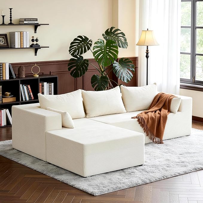 106 Cloud Sectional Boneless Couches for Living Room Modular L Shaped Couch with Deep Seat Oversized Left Facing Chaise Memory Foam Compressed Spineless 3 Seater Sofa for Bedroom Apartment Beige