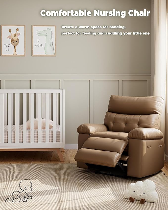 Garvee Oversized Recliner Chair Living Room Recliner Adjustable Backrest &amp Footrest 1.5X Sponge Filling with Massage &amp Heat - Khaki