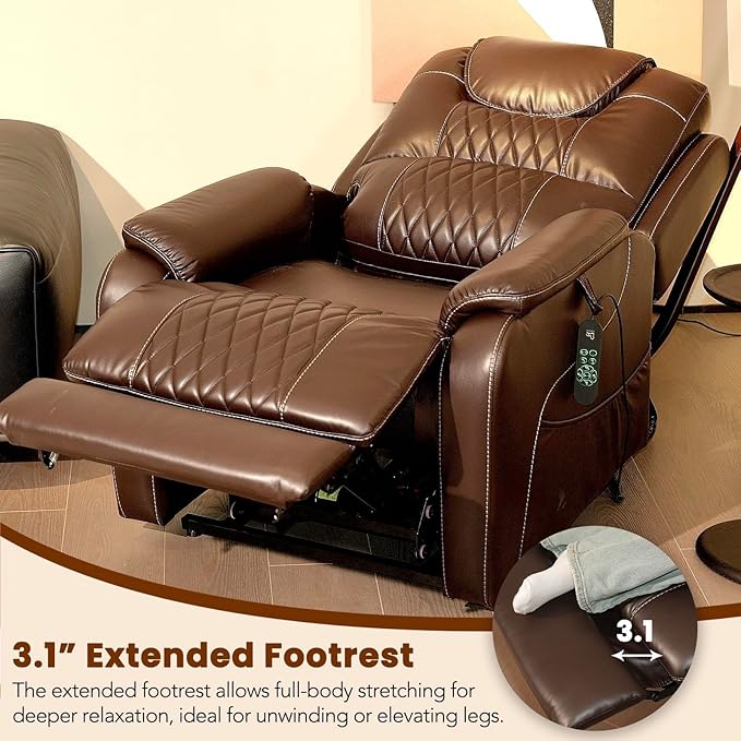 EONIX Triple Motor Lay Flat Power Lift Recliner Chair for Elderly with Massage 400lbs Electirc Lift Chair for Living Room Independent Adjustable Backrest Headrest Extended Footrest Dark Brown