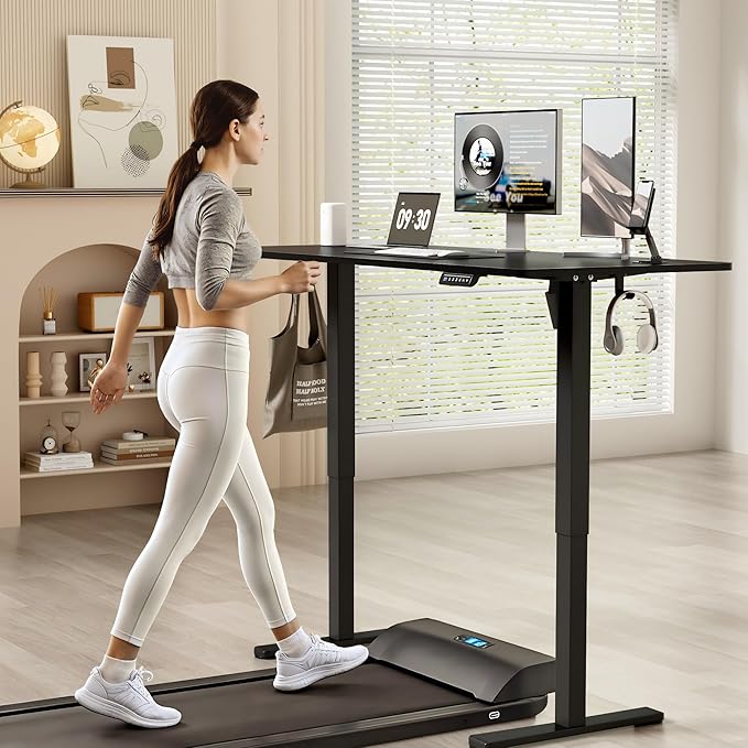 YESHOMY Height Adjustable Electric Standing Desk 63 x 24 Inches Memory Home Office Sit Stand up Desk with Phone Holder and USB Charging Port Black