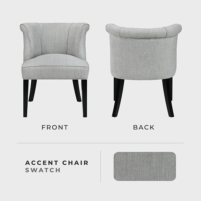 Lexicon Accent Chair Textured Fabric Upholstered Armless Seat with Solid Wood Legs Curved Back Comfy Side Chairs for Living Room/Bedroom/Office/Waiting Area Gray