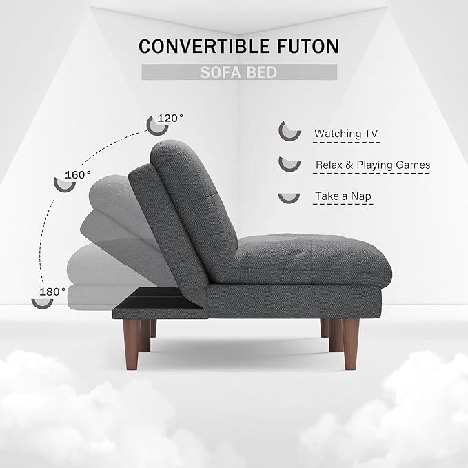 Flamaker Convertible Futon Sofa Bed Futon Couch with Adjustable Back Upholstered Sleeper Sofa Bed for Living Room Furniture (FabricGrey)