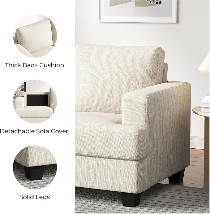 89 Inch Sofa with Extra Deep Seats 3 Seater Sofa for Living Room Modern Couch and Sofa Comfy Armrests and Seats and Backrests Easy Installation Beige
