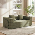 WELAX 72.8 Convertible Sleeper Sofa Bed Boneless Cloud Queen Futon Couches with Cupholders &amp Storage Pockets Corduroy Folding Floor Couch for Bedroom Apartment No Assembly Forest Green