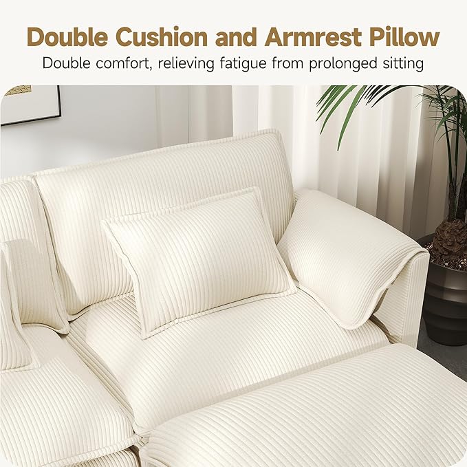 Real Relax 34.9'' Modular Sectional Sofa Single Seat Without Armrest Corduroy Convertible Couch with Movable Ottoman 2 Pillows for Living Room Office and Leisure Places Beige