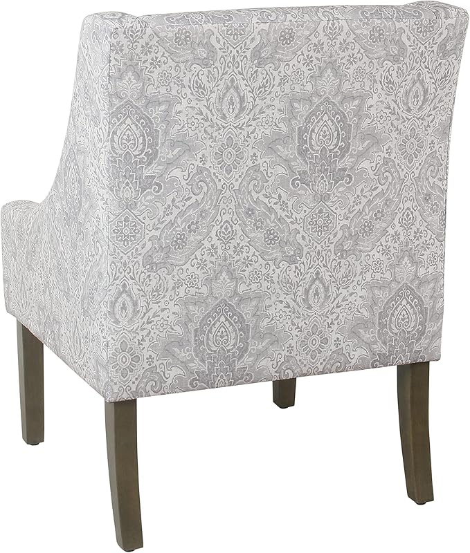 Homepop Home Decor | Upholstered Classic Swoop Arm Accent Chair | Accent Chairs for Living Room &amp Bedroom | Decorative Home Furniture Gray Damask
