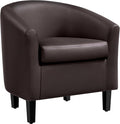 Topeakmart Faux Leather Club Chair Modern Accent Chair and Cozy Barrel Chair with Sturdy Wood Legs for Living Room Bedroom Reception Room Espresso